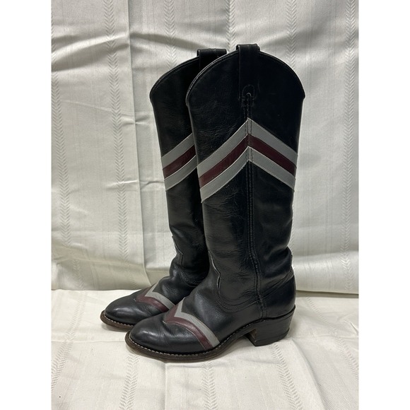 Vintage Miss Capezio Women's 5.5 Western Cowboy Boots‎ Black Leather V-Stripe - Picture 5 of 16